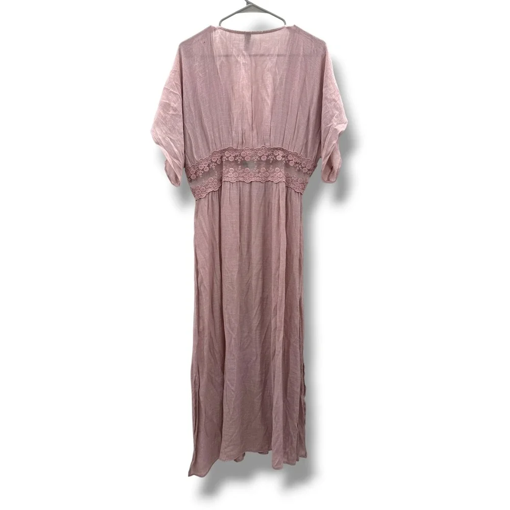 Alya Duster Cardigan L/XL Dusty Rose Lace Trim Boho‎ Open Front Maxi Kimono - Picture 4 of 13